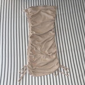 Princess Polly Ribbed Strapless Ruched Dress Light Tan Dress 2